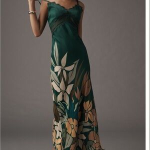 Elegant Green Floral Maxi Dress